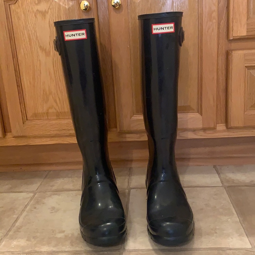 Tall Glossy Hunter Boots, Barely Worn